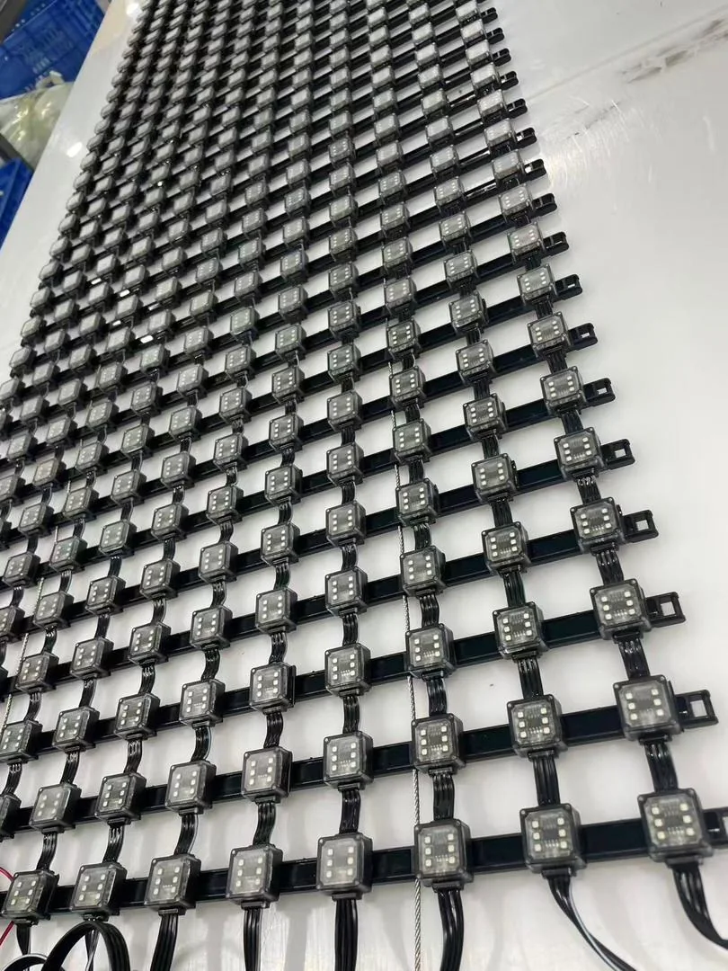 Close-up of modular LED mesh construction