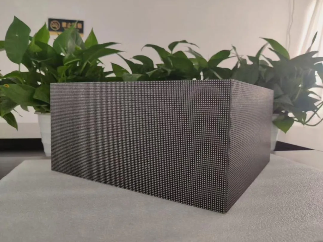 Transparent LED mesh panels arranged in production